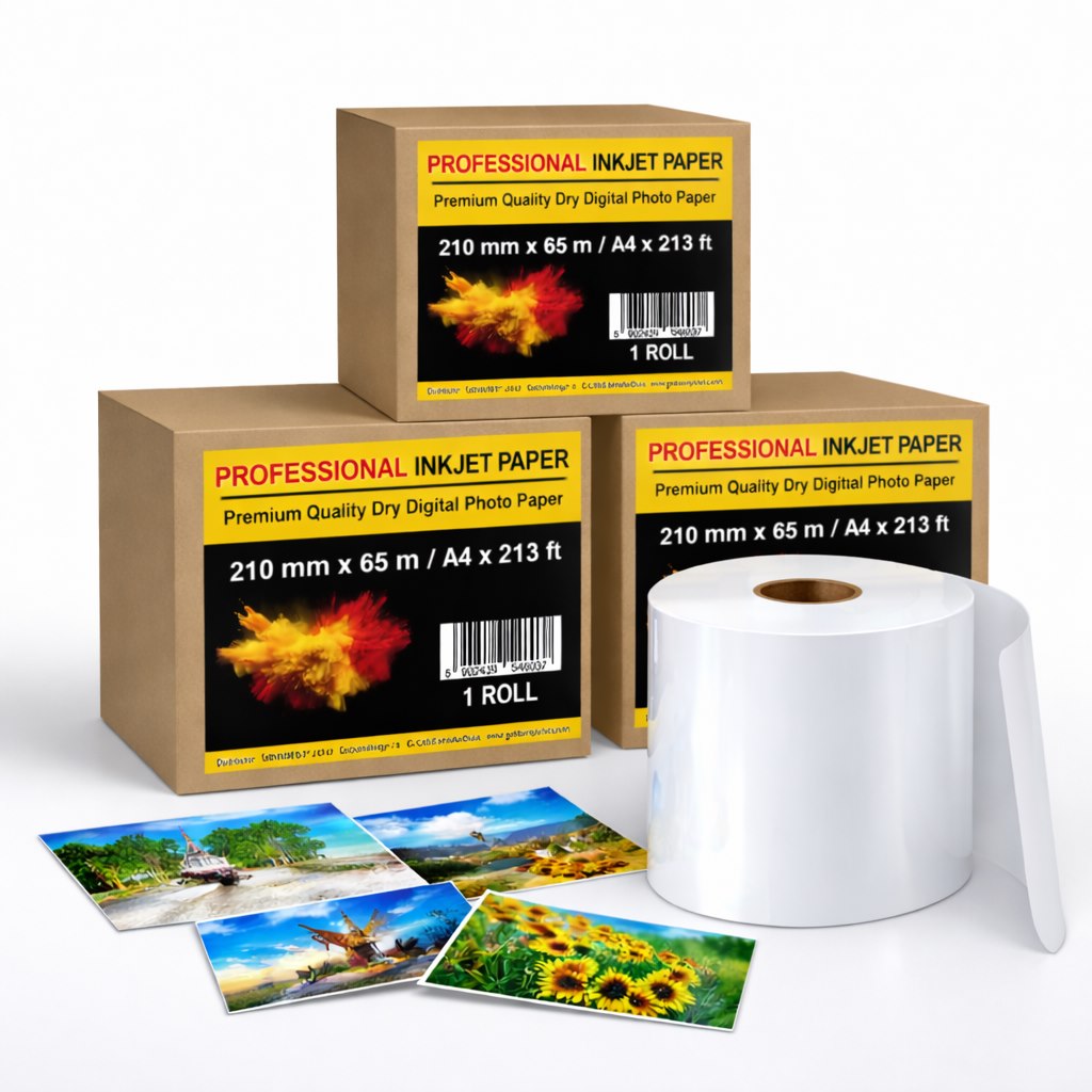 Professional Inkjet Paper – papier fotograficzny w rolce o wymiarach 210mm (A4)*65m*3''' - GLOSSY - Frontier-S DX-100, SureLab D700, Green II